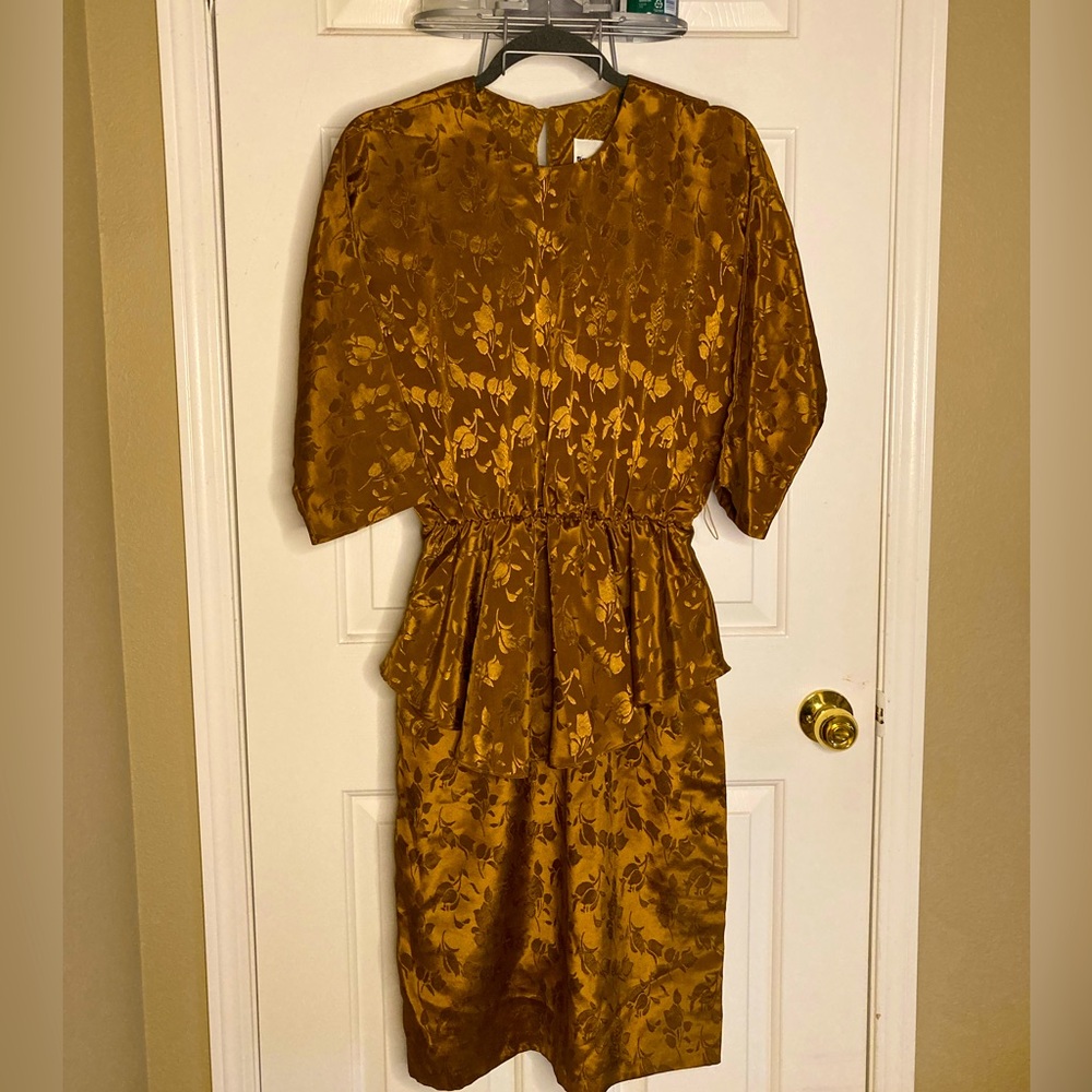 Vintage 80s Studio “36” Gold Satin Dress Size “7/8”